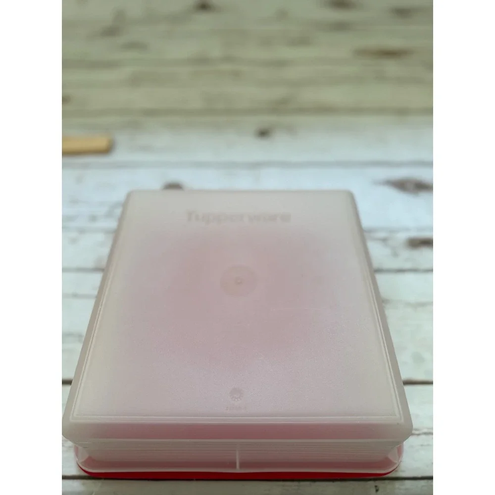 Tupperware Storage Container Red Clear Vintage Square Seal 9.5in 2.5in H